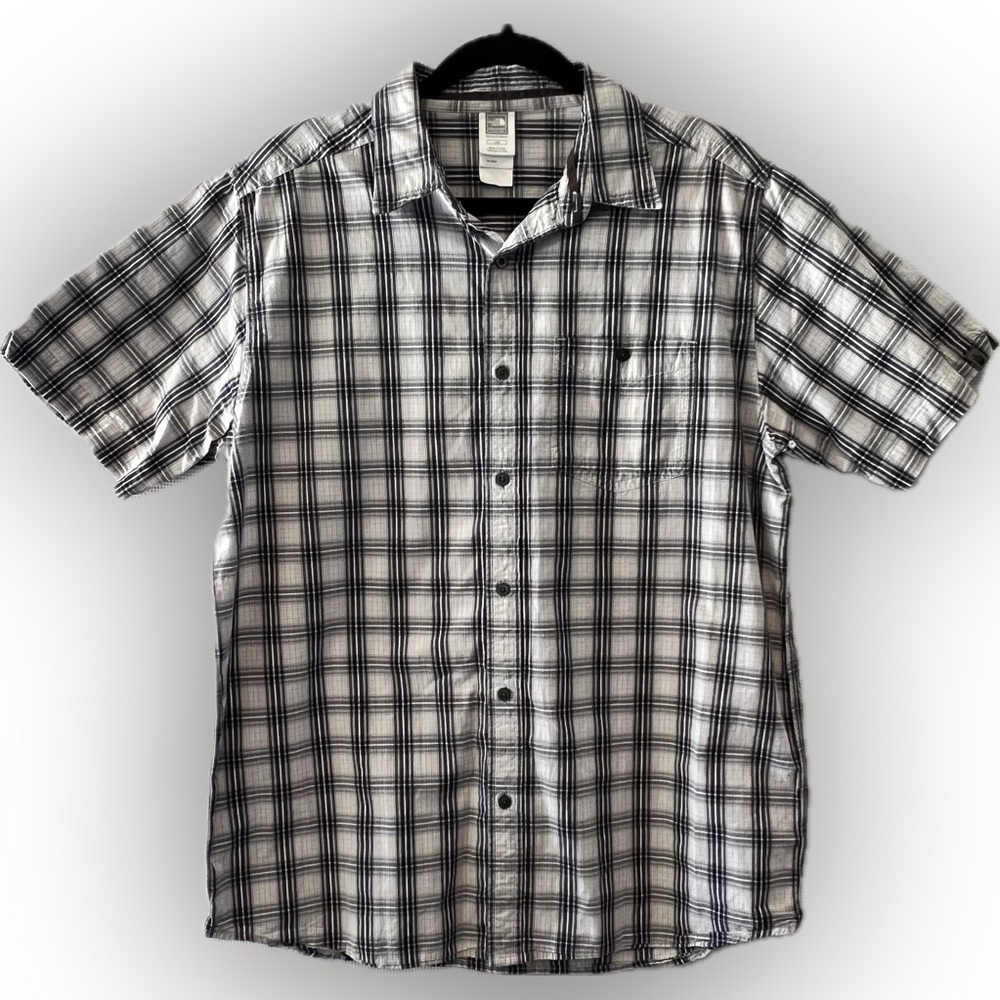 THE NORTH FACE Men's L Gray/White Plaid Short Sleeve Shirt Gorpcore‎ Outdoor